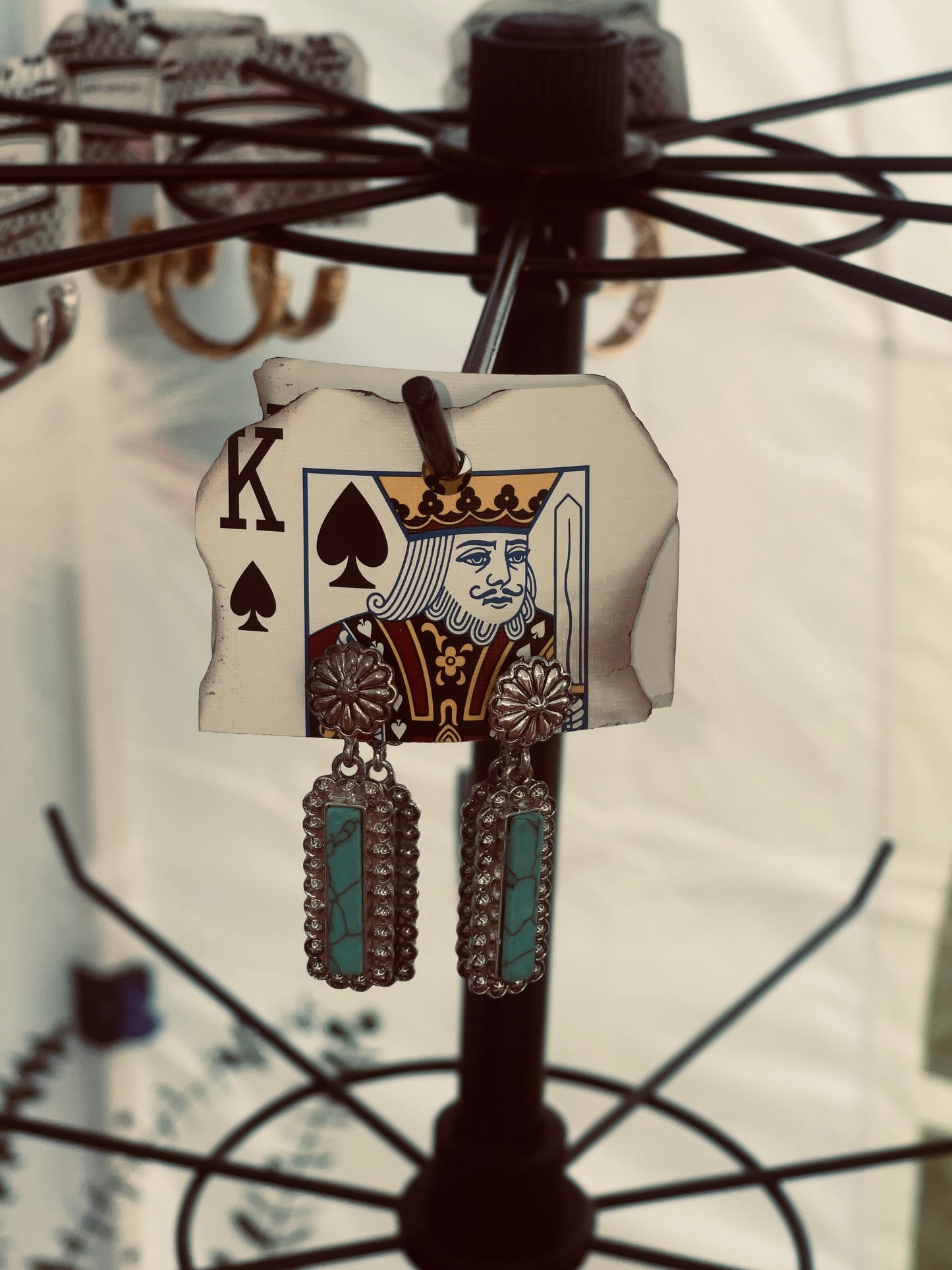 Turquoise Concho Bar Dangle Earrings