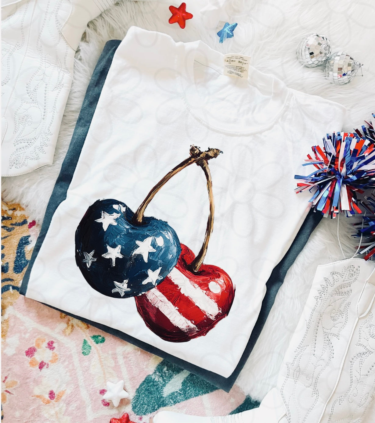 Painted Patriotic Cherries Tee