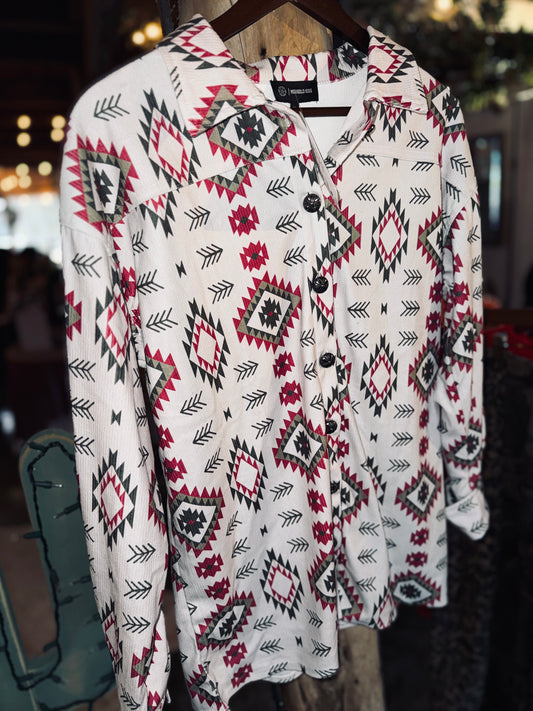 Pink corduroy shacket