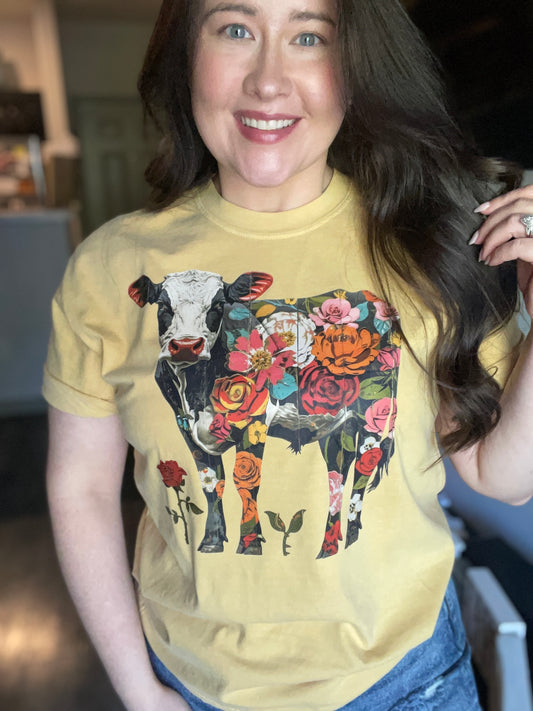 Floral Cow Tshirt