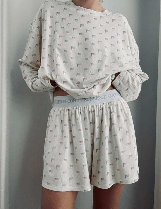 White American Flag pajama shorts