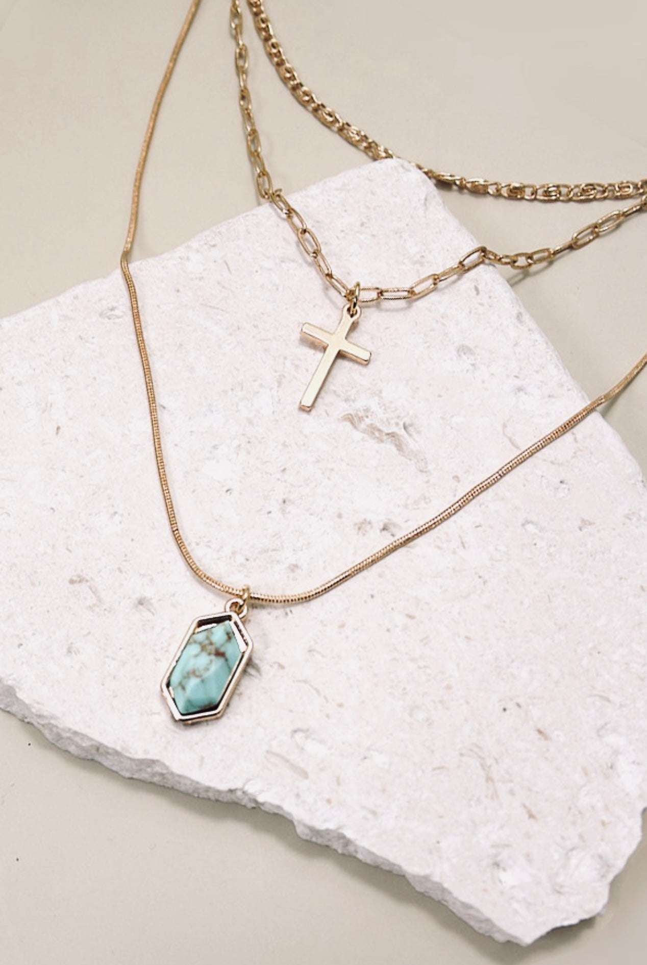 Cross Stone Layered Necklace