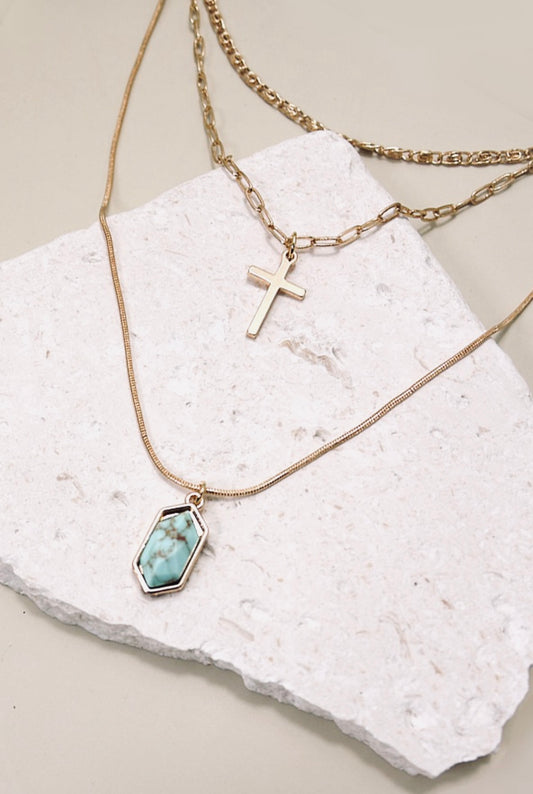 Cross Stone Layered Necklace
