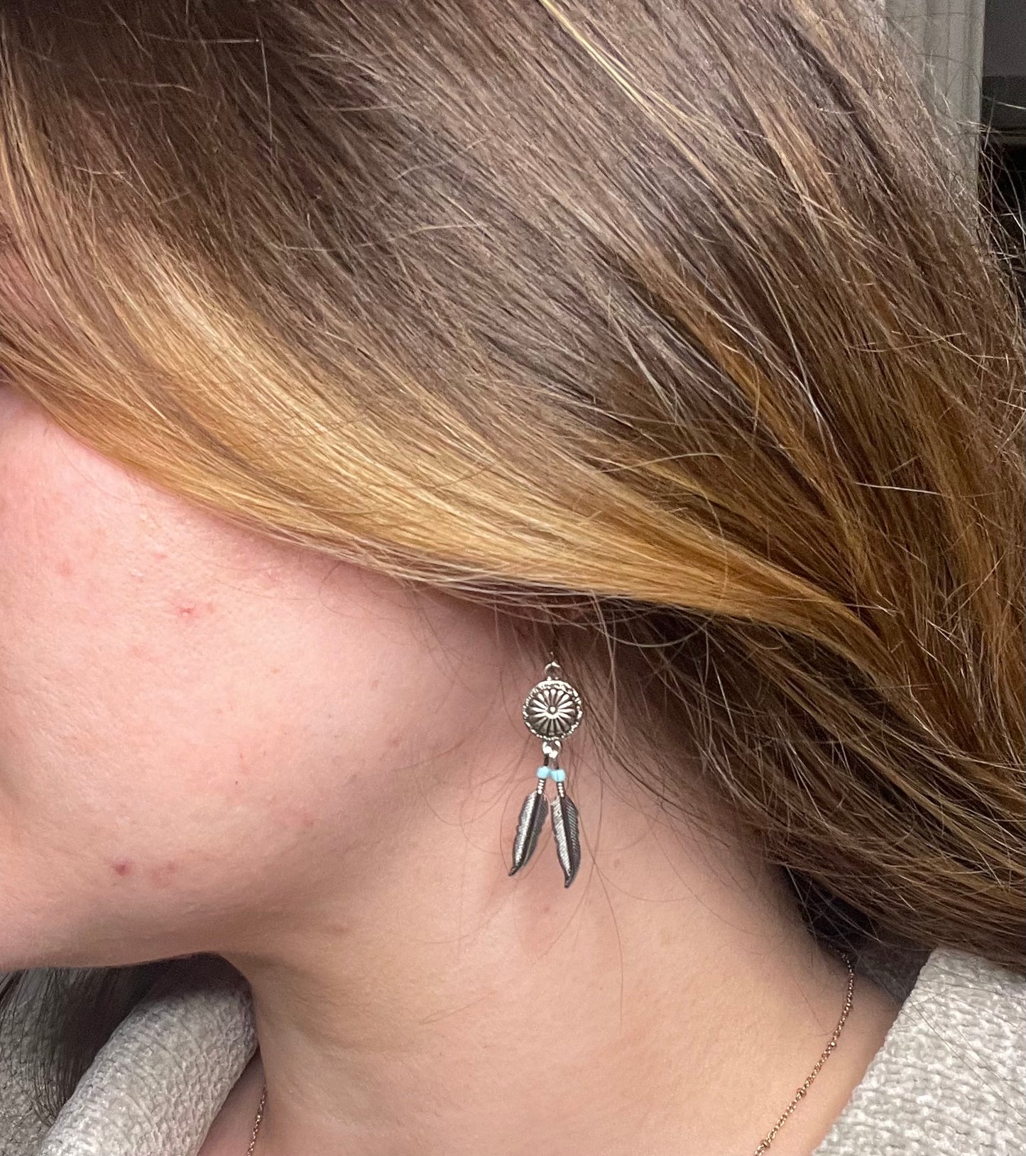 Turquoise feather earrings